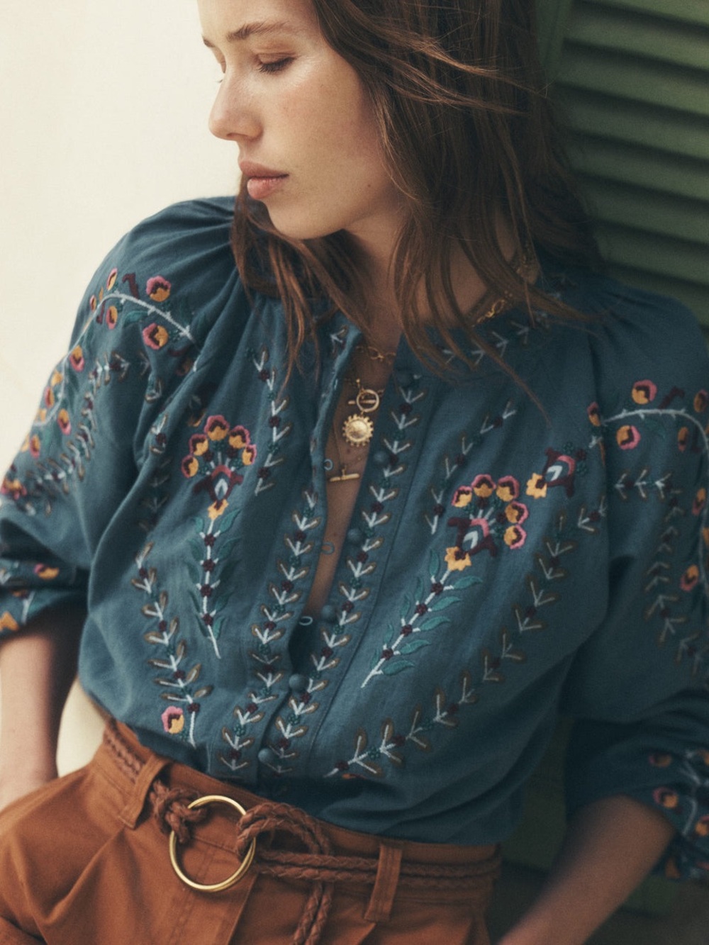 Boden Embroidered Peasant Blouse Long Sleeve Cotton Linen Boho 6